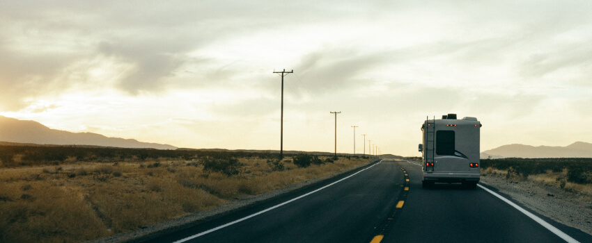 RV driving in desert